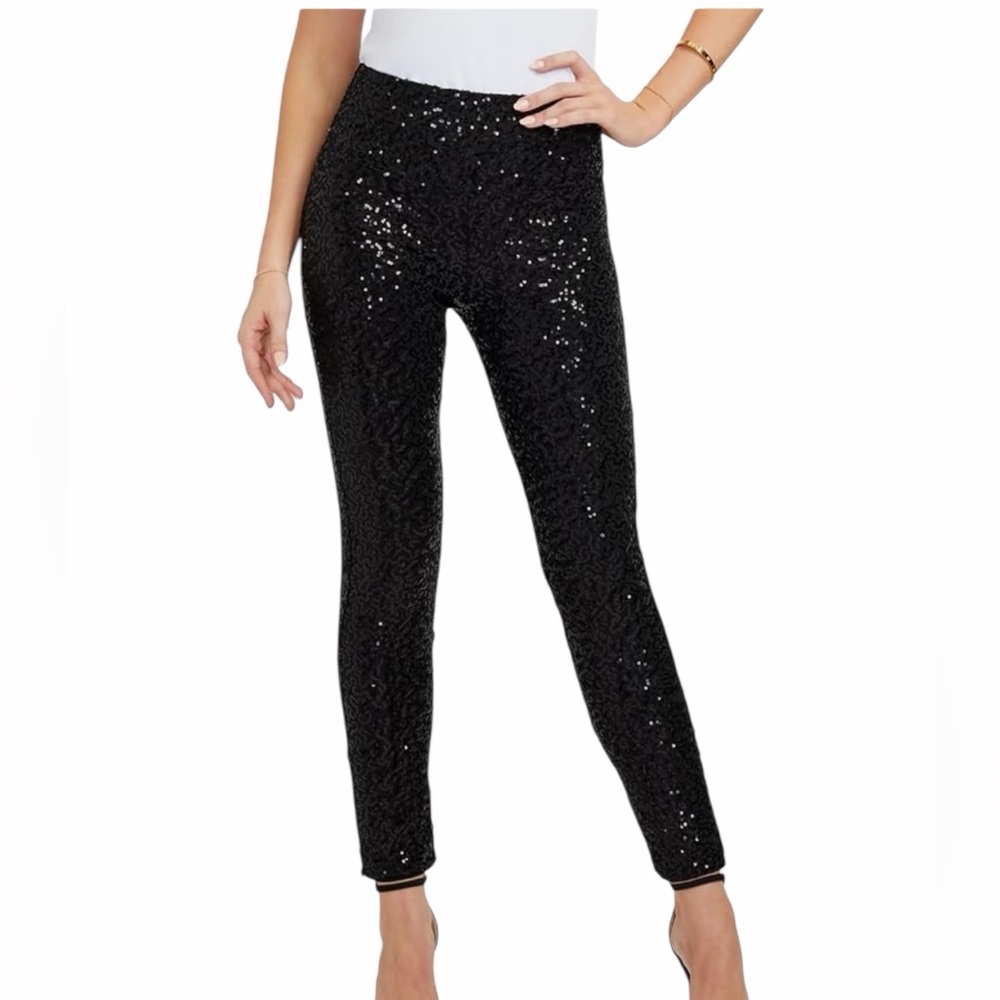 Tipsy Elves Black Shiny Sequin High Rise Leggings - Size Medium